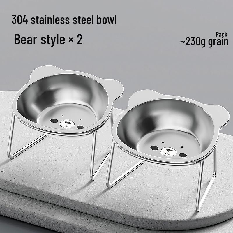 Stainless Steel Pet Bowl with Elevated Rack for Cats & Dogs - Anti-Neck Strain Design