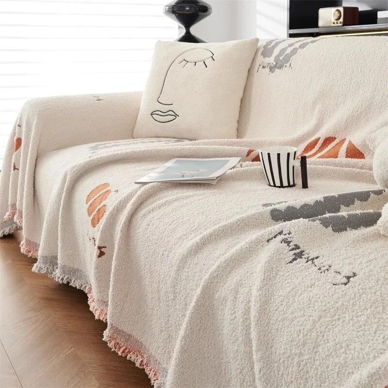 Winter Sofa Towel Plush Jacquard Non Slip Machine Washable Cover Double-sided Thick Warm Skin Friendly Fabric