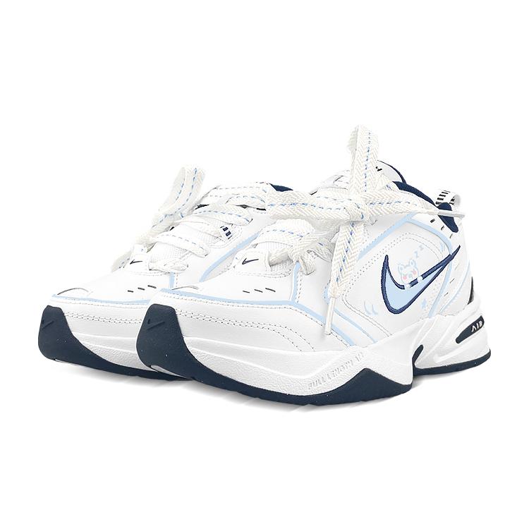 Nike Air Monarch 4 Synthetic Leather, Leather Slip Resistant Low Top Chunky Sneakers Unisex White Blue 415445-102(Team47-M4)