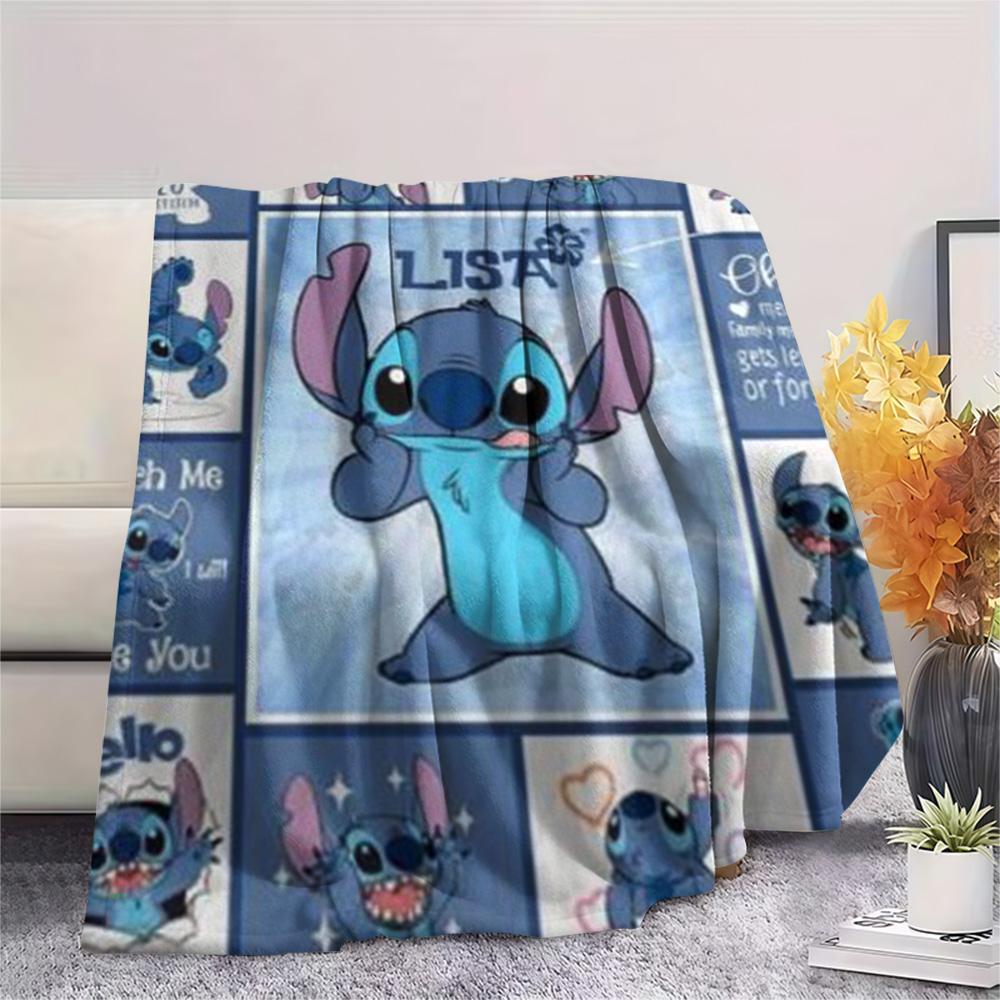 Lilo Sitting On Stitch Head Flower Crown Sunset Beach Print Flannel Blanket Soft Warm Throw Blanket For Home Sofa Bedroom Gift