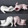 Handicraft Cat Tail Column Flower Pot Ceramic Animal Figurines Sculpture Succulent Flowerpot  Home