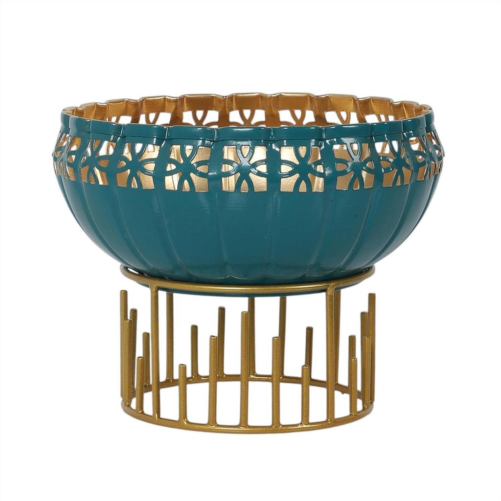 Two Moustaches 8 Inches Decorative Metal Urli with Stand, Urli for Home Decor, Flowers Decoration Bowl
