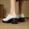 7cm Boty v britském vintage stylu s hlubokým výstřihem z pravé kůže Dámské Oxfords Jaro 2025 Střední blokový podpatek Platforma Lodičky Kancelářské Maminka