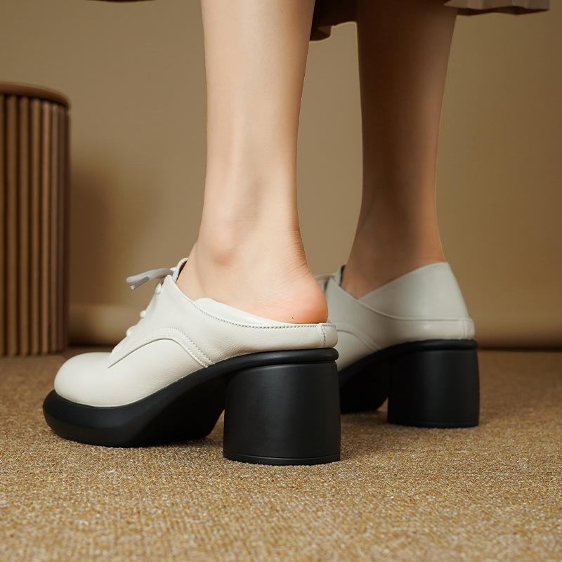 7cm Boty v britském vintage stylu s hlubokým výstřihem z pravé kůže Dámské Oxfords Jaro 2025 Střední blokový podpatek Platforma Lodičky Kancelářské Maminka