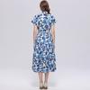 Summer Floral Print Shirt Dress for Women Short Sleeve Maxi Sundress with Lapel Neck Buttons Vintage Fashion Belted Robe