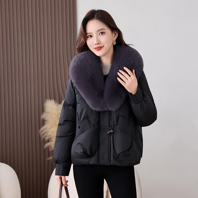 Leisure Down Cotton Jacket for Women, Winter Warmth, Detachable Big Fur Collar Jacket