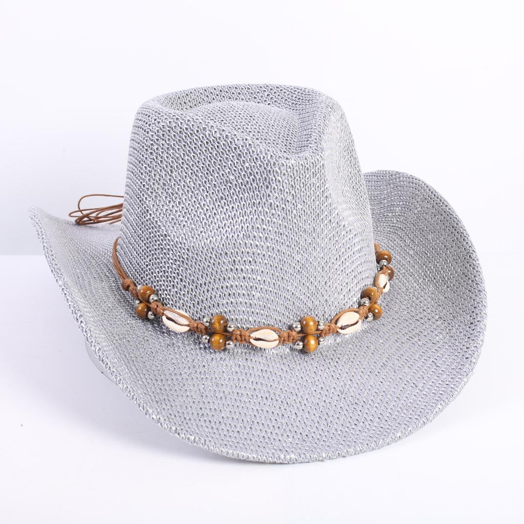 Popular European and American Classic Western Denim Straw Hat, Men's and Women's Fashion Outdoor Sunscreen Sequined Straw Hat