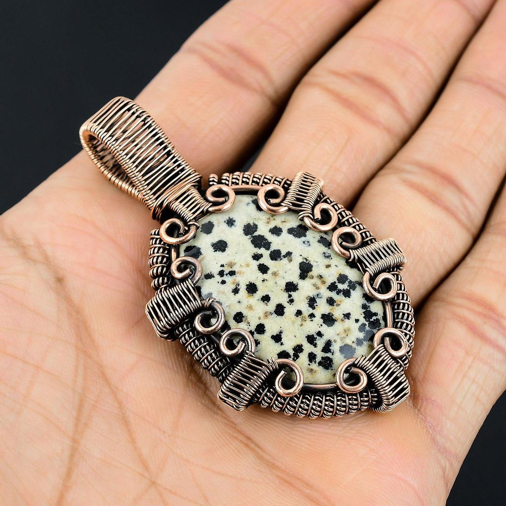 Dalmation Jasper Pendant, Handmade Gemstone Jewelry, 999 Copper Wire Wrapped Pendant Jewelry, Brand New Pendant Gifts For Mom