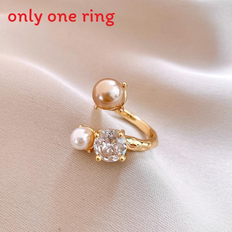 Vintage Geometric Zircon Artificial Pearl Open Ring For Women Elegant Fashion Accessory золотой