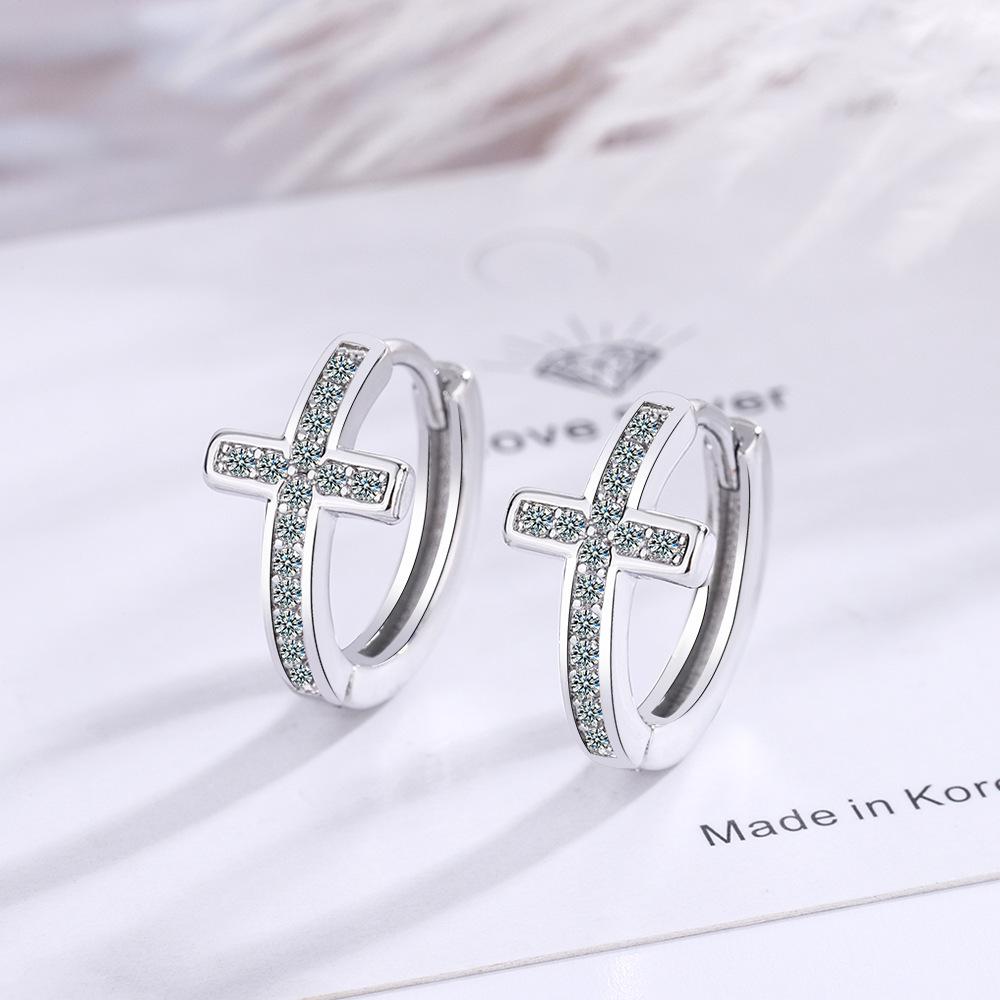 Korean Rhinestone Cross Diamond Ear Cuff - Simple Style Women's Jewelry In Copper.