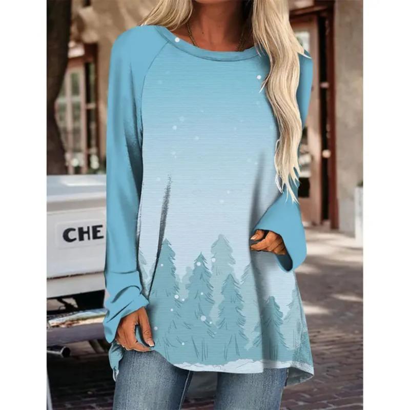 

Новая Рождественская Снежинка Круглый вырез Длинный рукав 3D Печатный Имитация Хлопка Элегантный Верх Футболка Весна Женская Нижняя Рубашка XL