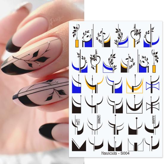 Nail Sticker Vivid Bright Ultra Thin Black White Leaves Flower Nail Tropical Geometry