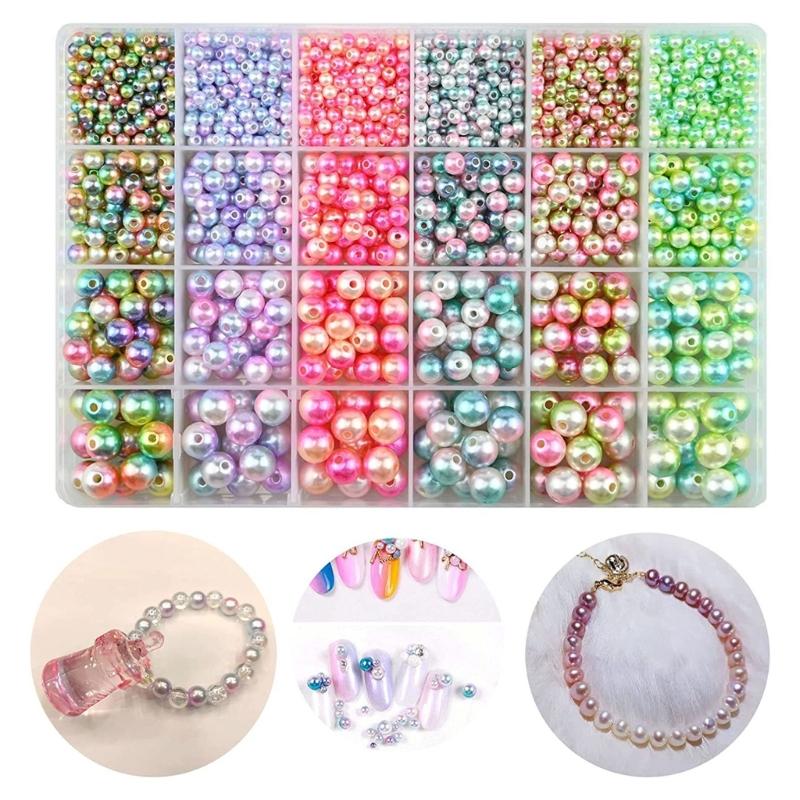 1890x Elegant ABS Pearl Beads Set for Bracelets Necklaces Loose Beads Changing Color Spacer Beads with Holes DIY Jewelry
