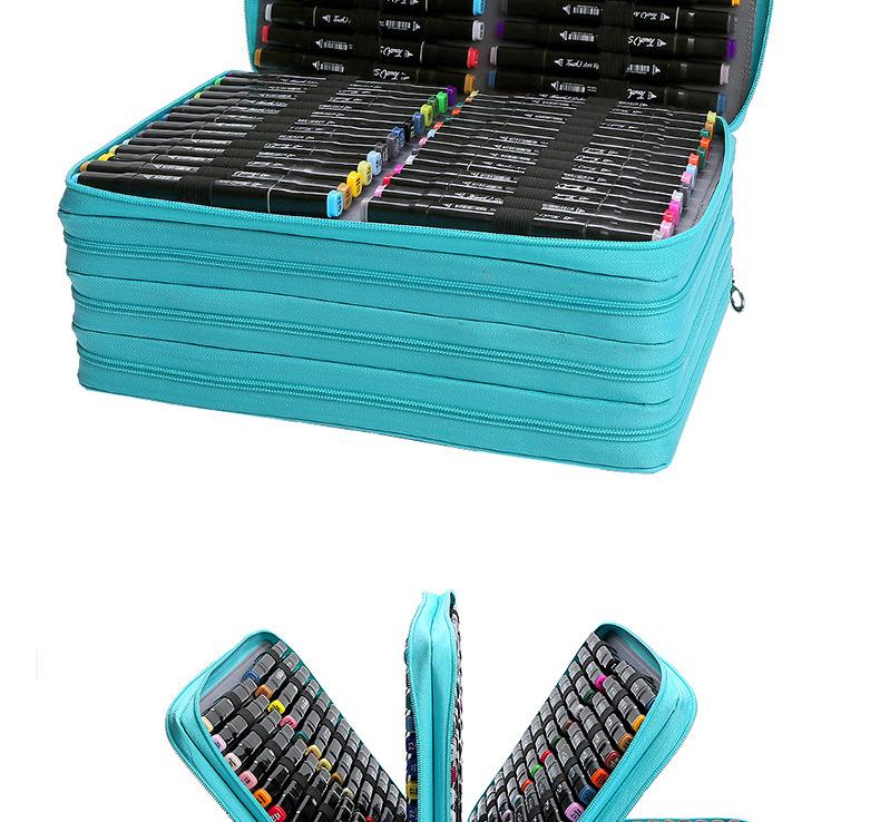 Marker Pen Storage Bag, PU Leather, Multi-Zipper, Large Capacity with 168/224 Slots, Handheld/Shoulder Strap, Multi-Layer Pencil Case