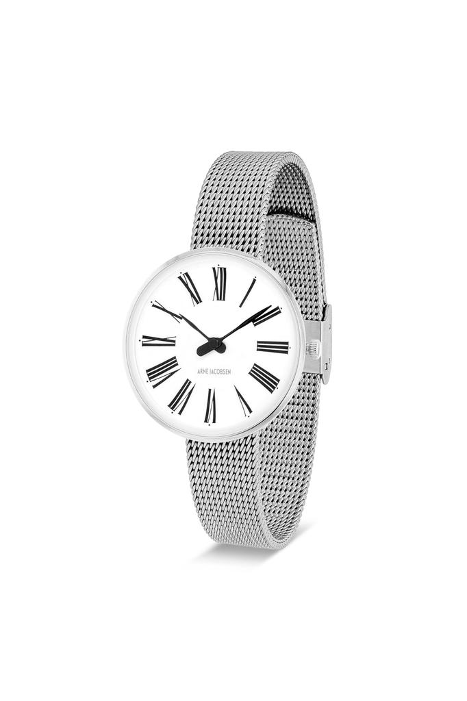 ARNE JACOBSEN STATION 53300-1408, 30mm, Nordic Design, Water Resistant (Quiet Design with No Second Hand), White with Silver Mesh Strap