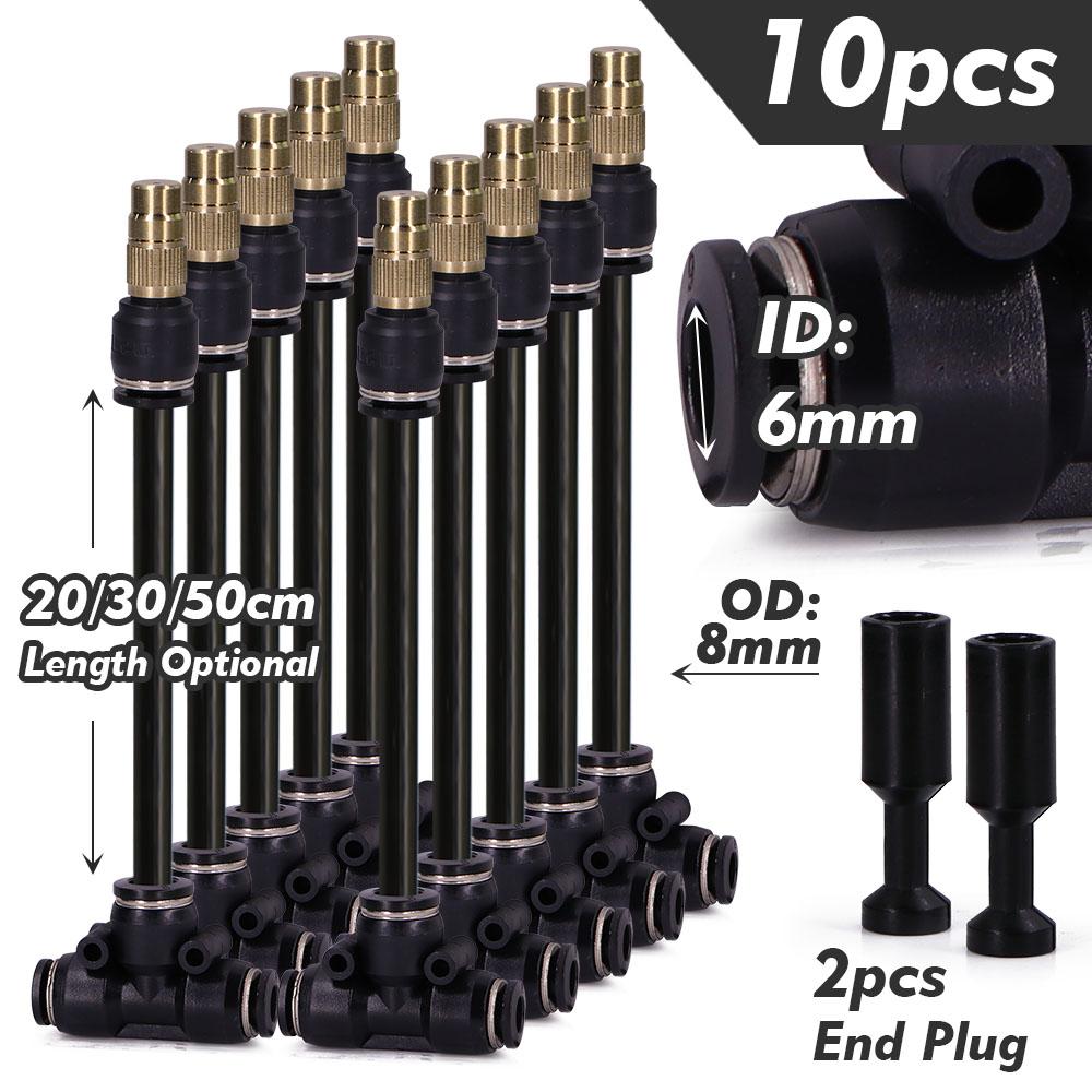 

20/30/50cm 360° Bend Misting Nozzle with Tee Quick Connector Adjustable Shut-off Sprayer Garden Irrigation Watering Sprinklers 20cm Length