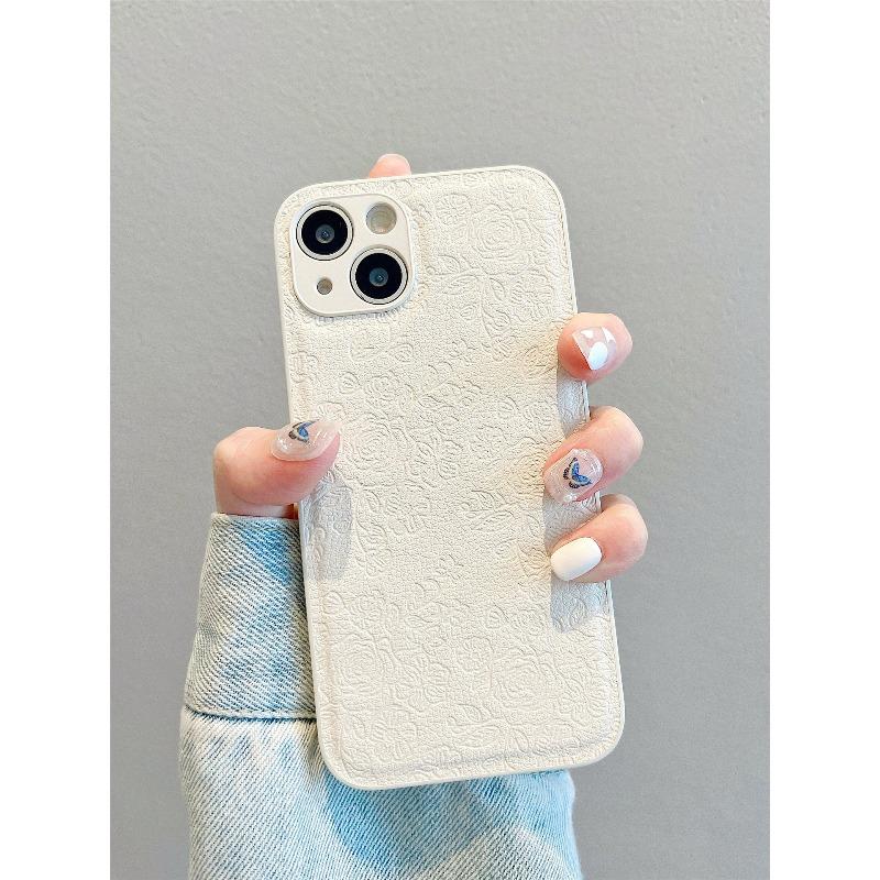 Camellia Ins Style for IPhone17 Mobile Phone Case for Apple 15PRO Embossed 16 Simple Solid Color Protective Cover