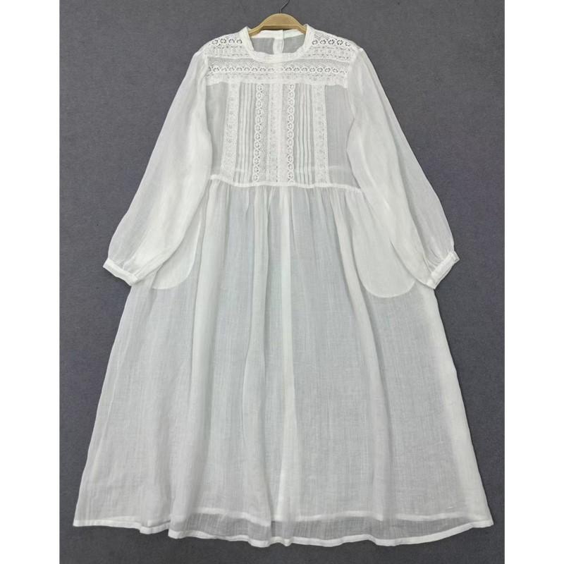 Johnature Spring Women Lace Trim Dress Retro Forest Style Loose Thin Women Dresses
