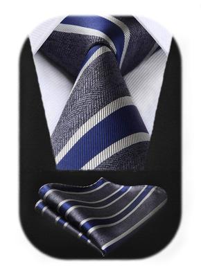 Στυλάτη γκρι γραβάτα τσέπης με τετράγωνο τσεπάκι, ριγέ, πολυτελής επίσημη γραβάτα για ενήλικες από την [Enlision] Men's