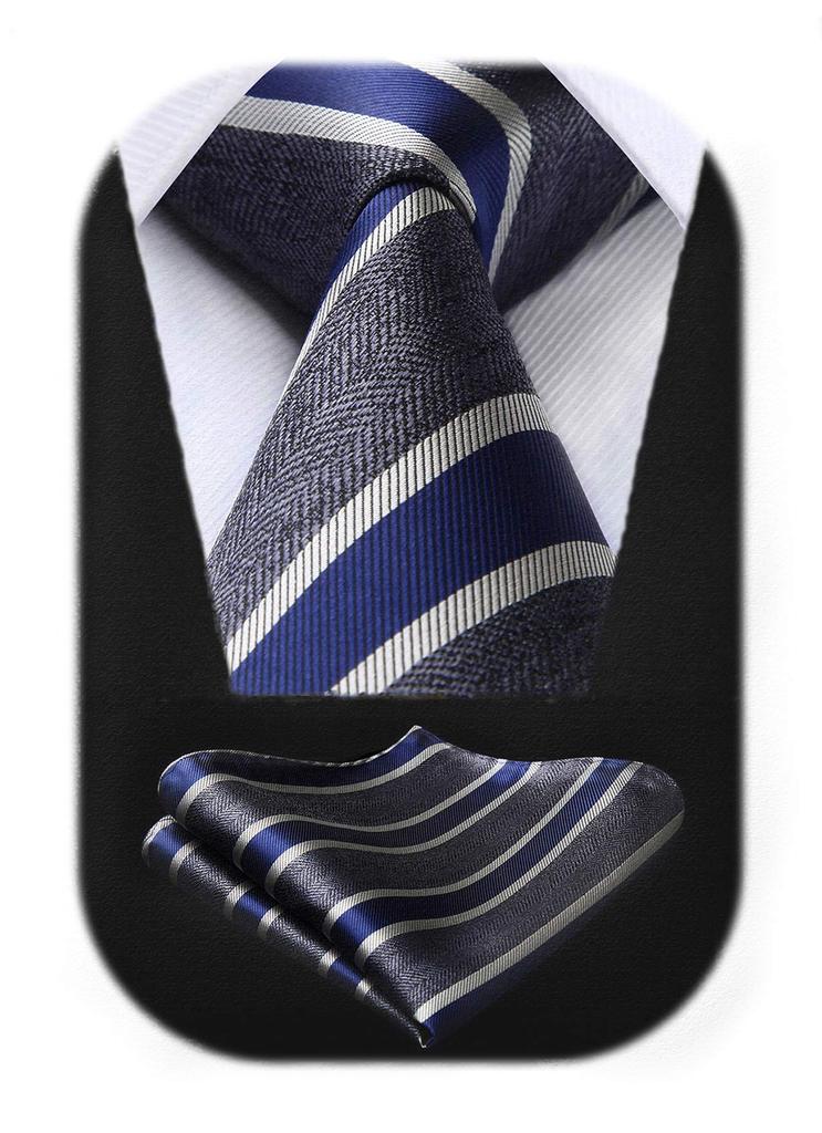 Stylish Gray Tie Pocket Square Formal Necktie Striped Job Hunting Necktie Brand Luxury Formal Necktie for Adults by [Enlision] Men's