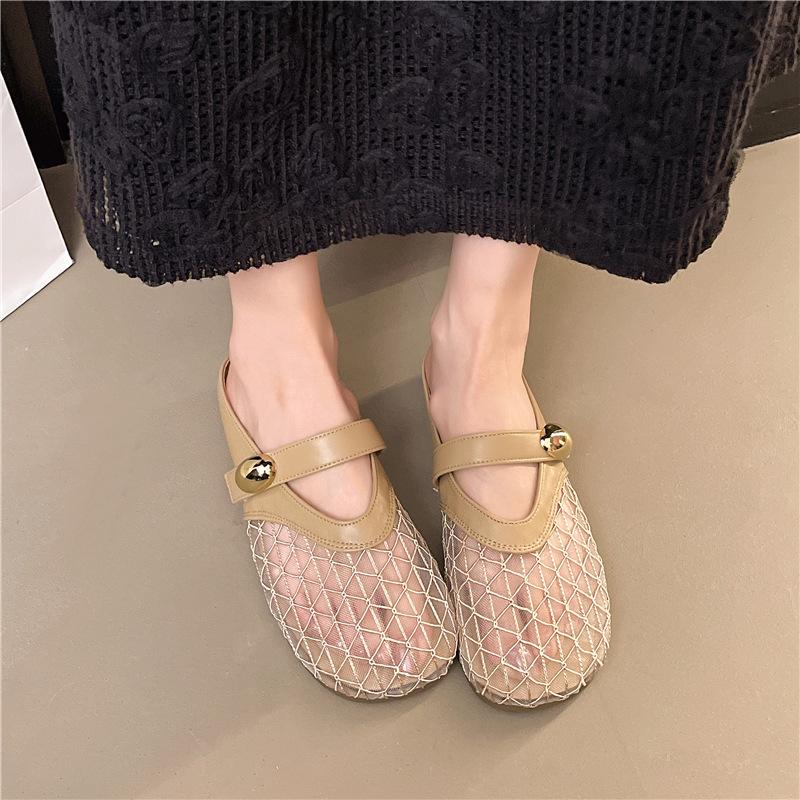 Mesh breathable fashion bag head half slippers women's summer new heelless thick heel lazy sandals