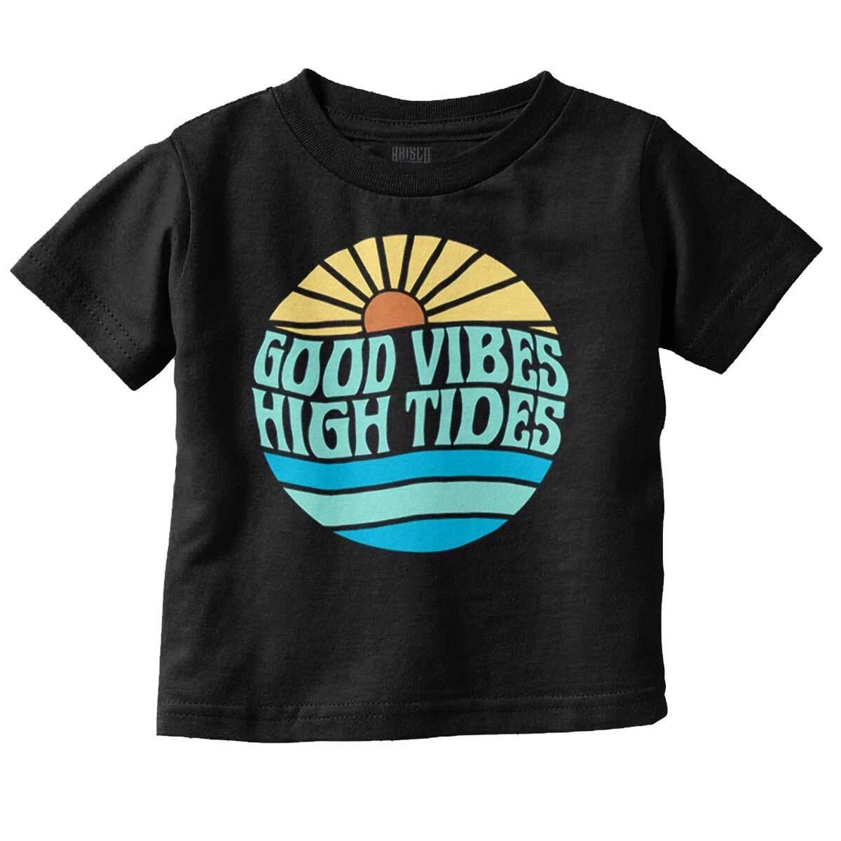 Retro Beach Sunset Good Vibes High Tides Toddler Boy Girl Youth T Shirt Tee XL