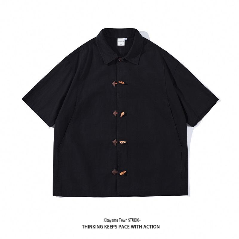 

Мужская рубашка с роговыми пуговицами с коротким рукавом из города Бэйшань - Новый летний китайский стиль, универсальная и модная. M чёрный