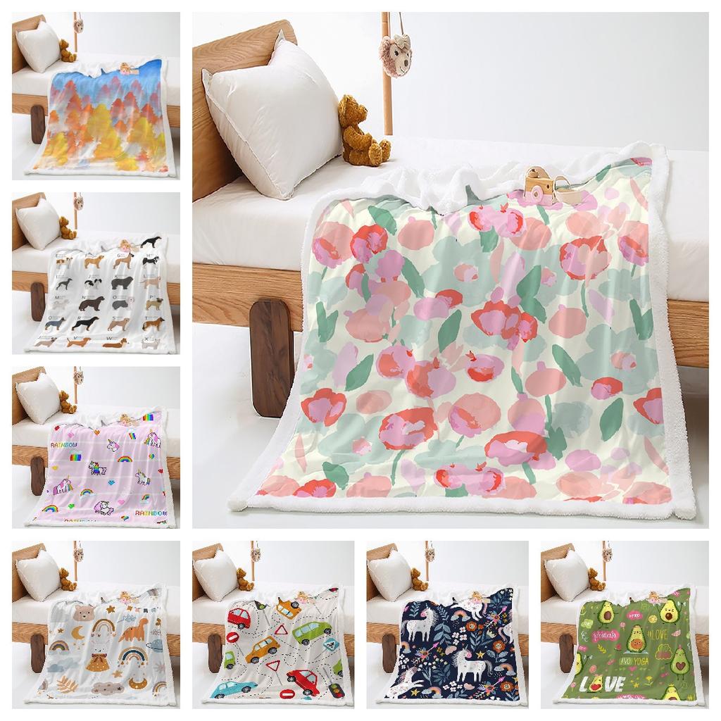 Blanket 2D Digital Printing Lamb Fleece Crystal Fleece Illustration Landscape Flower Blanket Cover Blanket