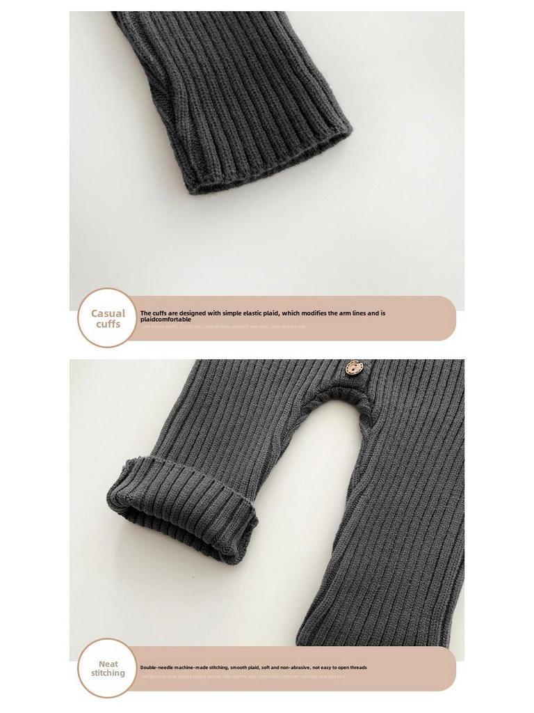 Koreanischer Baby einfarbiger Strick-Jumpsuit - Herbst/Winter Strampler für Jungen und Mädchen