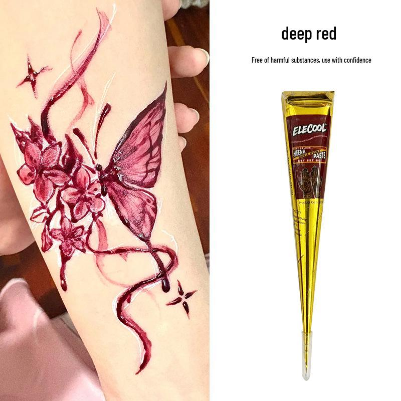 Henna Flower Tattoo Cream: Waterproof, Semi-Concealing, Hand-Painted Pigments