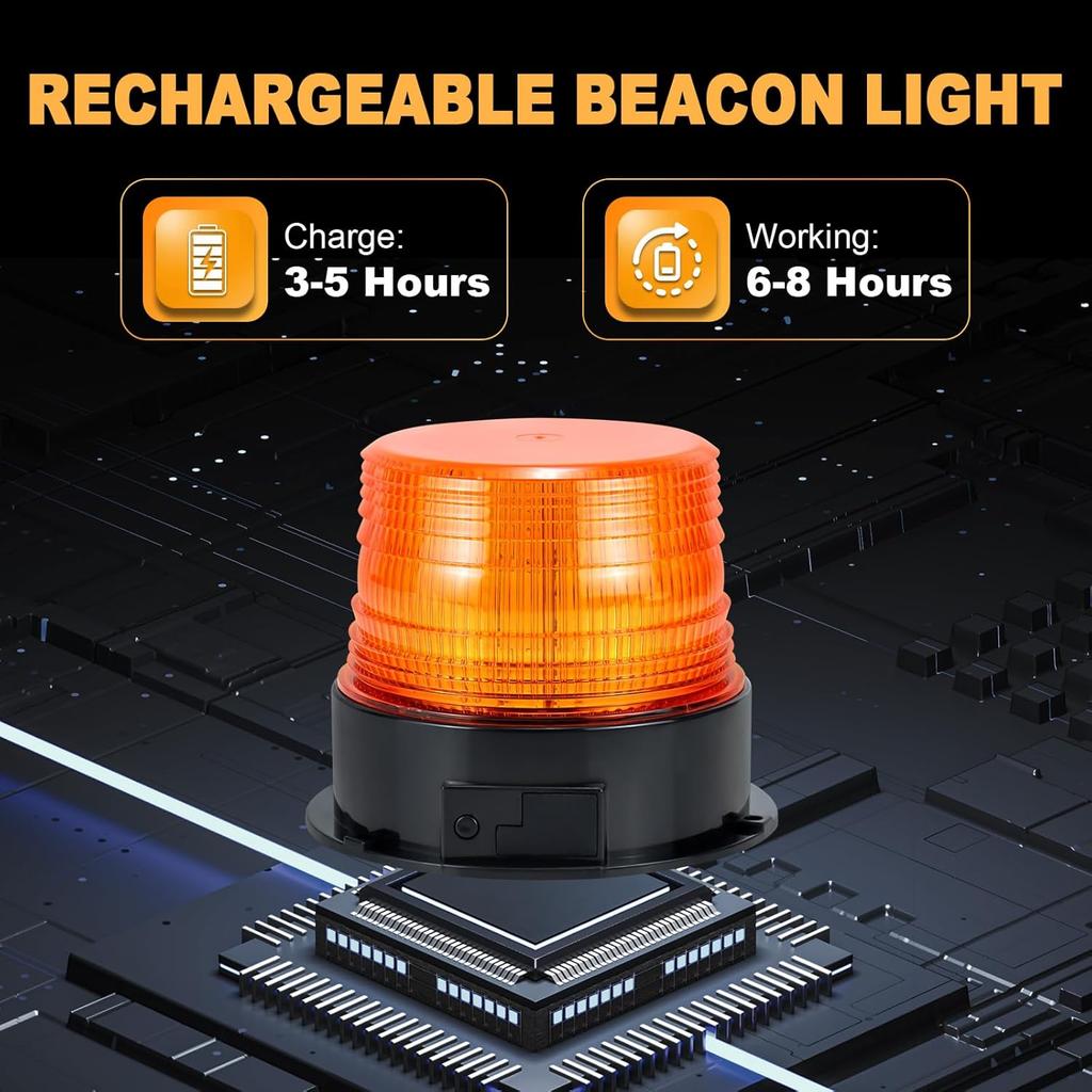 Magnetic Cordless Beacon Light, Amber Rechargeable Strobe Lights For Trucks, Portable Flashing Emergency Safety Warning Light For Postal Car