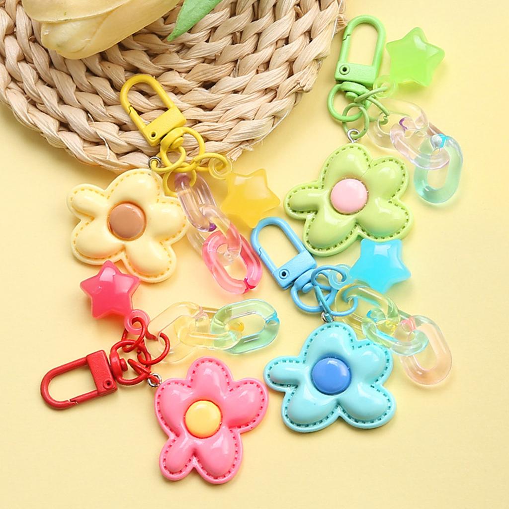 Shiny Five Petal Flower Star Keychain Candy Color Alloy Bag Charm Accessory Decoration For Women Girls Lady