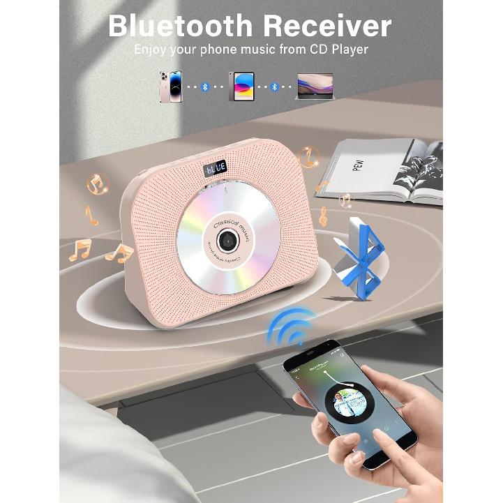 Desktop CD Player for Home with Dual Speakers,Handle, CD Player with FM Radio,Portable CD Player with Bluetooth-Sleep Sound,Remote Control, LCD