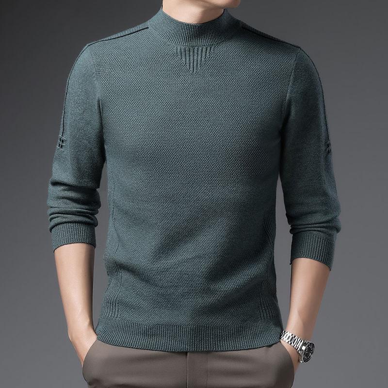 Men's New Autumn and Winter Half Turtleneck Solid Color Fashion Casual Knitted Bottoming Shirt Sweater Men's Clothing