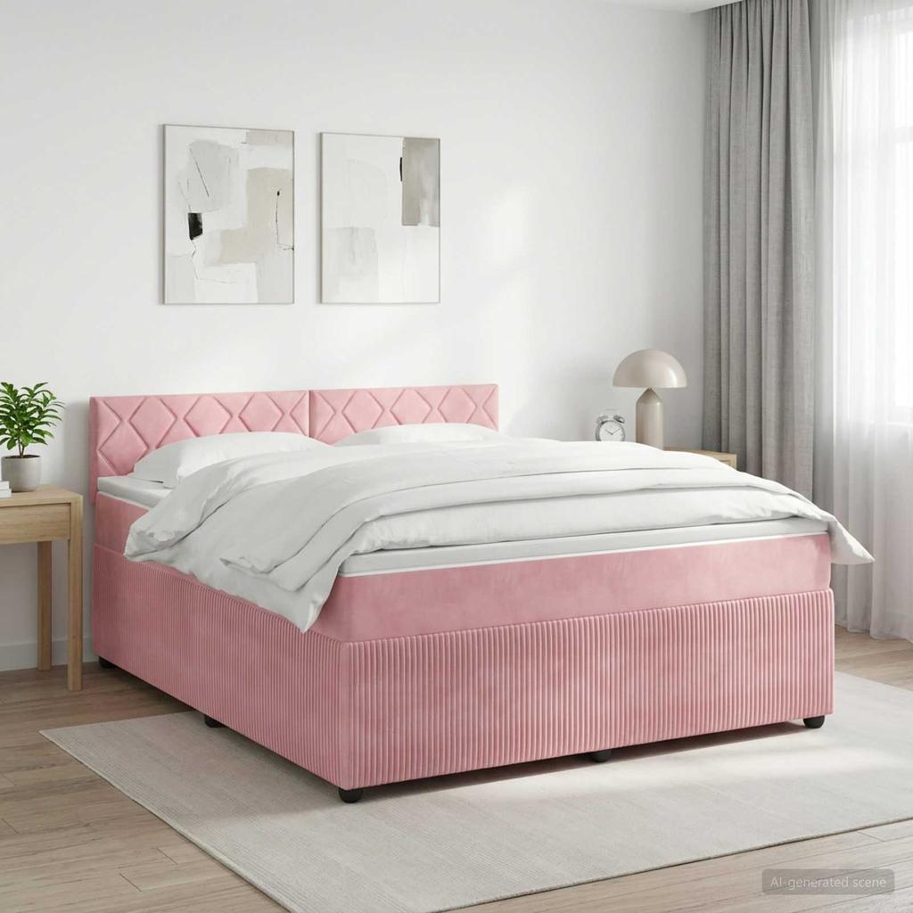 Box Spring Bed with Mattress and Headboard Pink 140 X 190 Cm Velvet