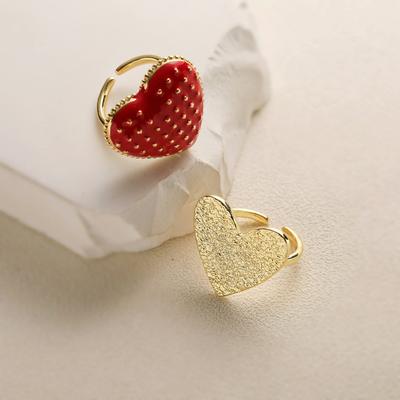 HECHENG,Enamel Drip Red Heart Shape Open Adjustable Copper Metal Ring Ladies Sweet Romantic Jewellery Gift 1pc