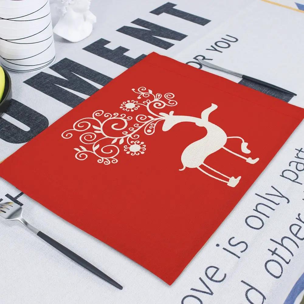 

Merry Christmas Elk Placemats Table Mats Nordic Happy Santa Claus Cup Coaster Dining Table Accessories Doily Mug Beer Coaster 2pcs 30x45cm