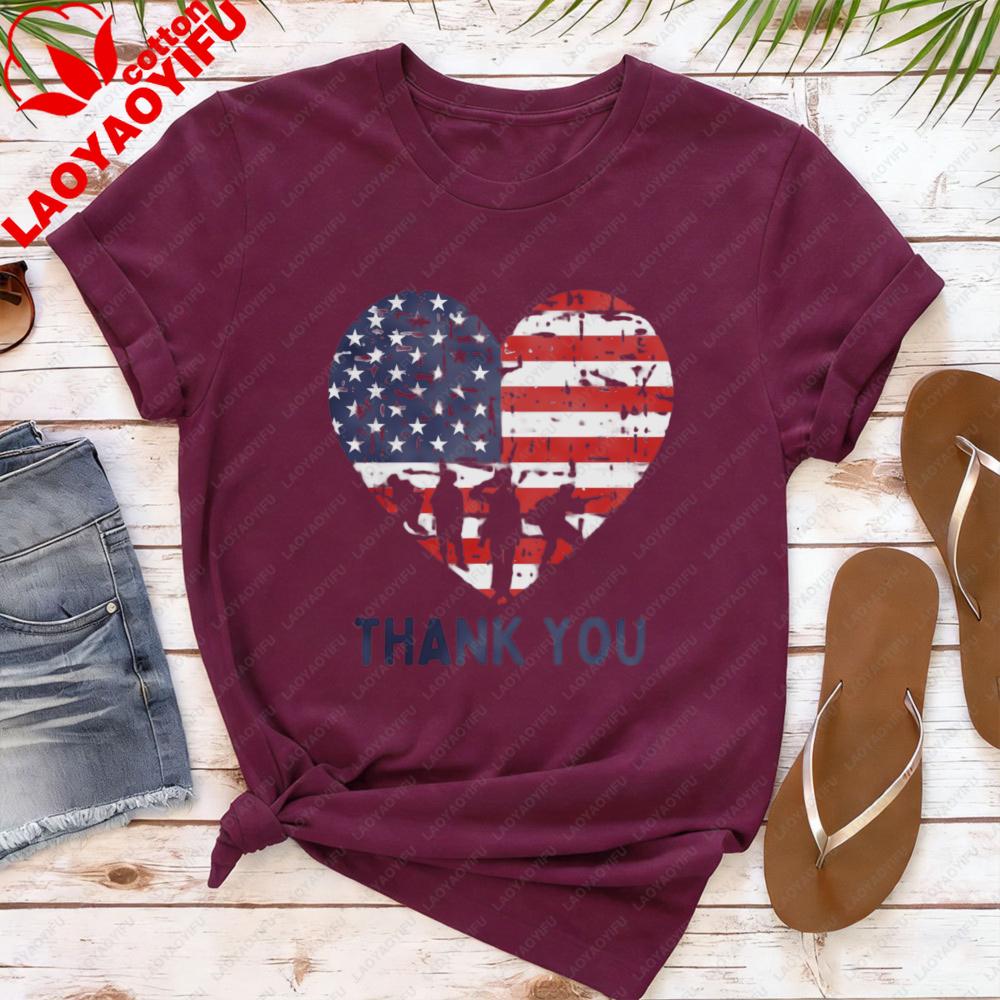 

Memorial Day Shirt Thank You Shir Patriotic American Flag Tops Women Shortsleeved Clothes Army Tees Heart Memorial Day Tops S
