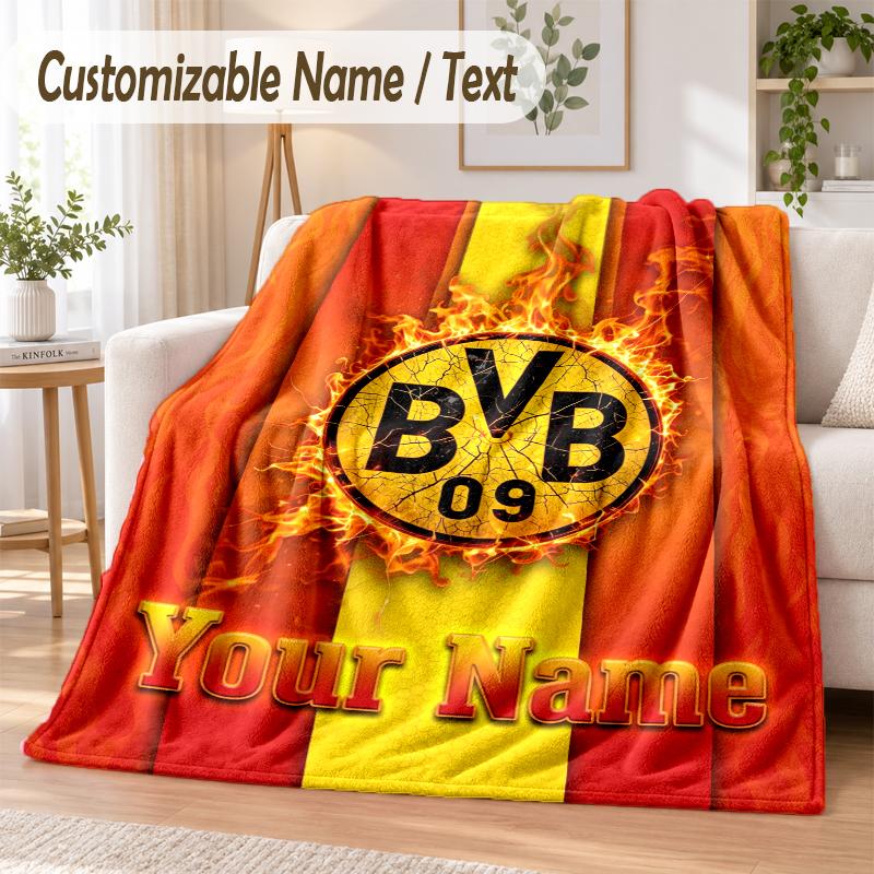 Custom Text Flannel Blanket Borussia Dortmund Print Warm Cozy Blanket Home Sofa Bedding
