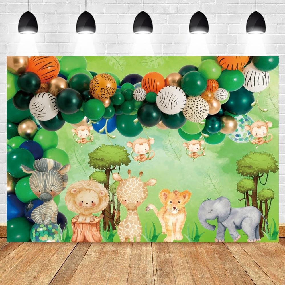 Safari Tropical Jungle Animals Baby 1st Birthday Party Photography Backdrop Wild One Baby Shower Photo Background Photo Studio