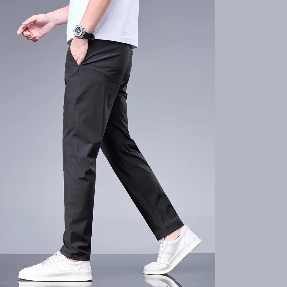 Summer New Business Ice Silk Pants Straight Elastic Waist Black Gray Trousers Breathable Simple Male Clothing Casual Suit Pants