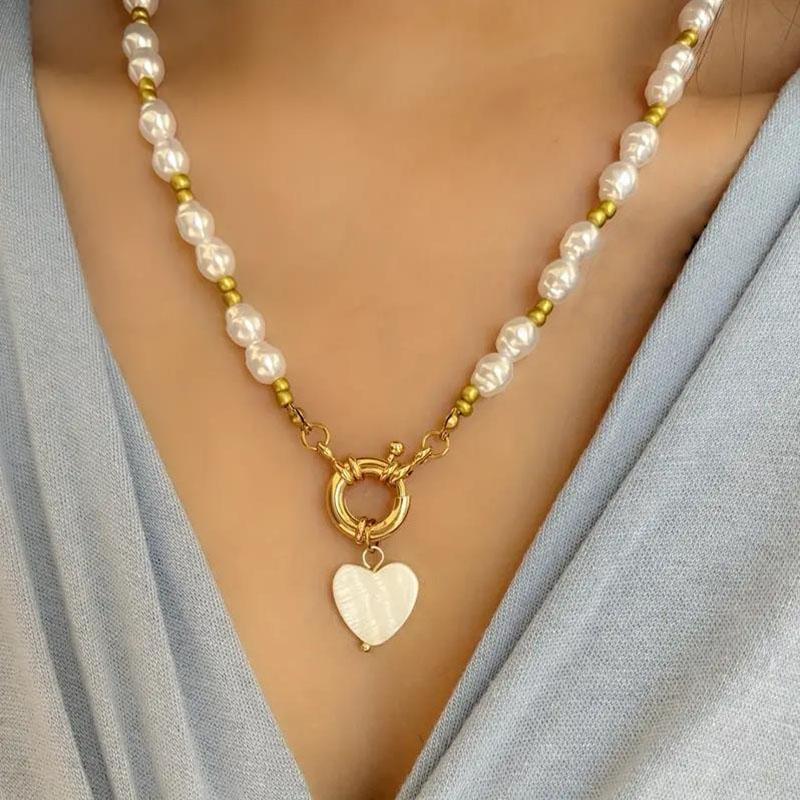 YWZIXLN Bohemian Colorful Beads Chain Fashion Necklaces White Heart Pendant Jewelry For Women Valentine's  Accessories N0463