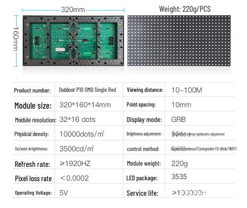 Panou LED P10 de Exterior Rezistent la Apă - Ecran Rulant Monocrom Roșu