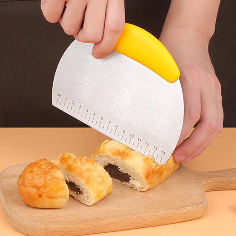 Stainless Steel Pastry Cutter Half Round Scraper Dough Bread Chopper Scale Pizza Cutter Comfortable Handle Kitchen Baking Tools