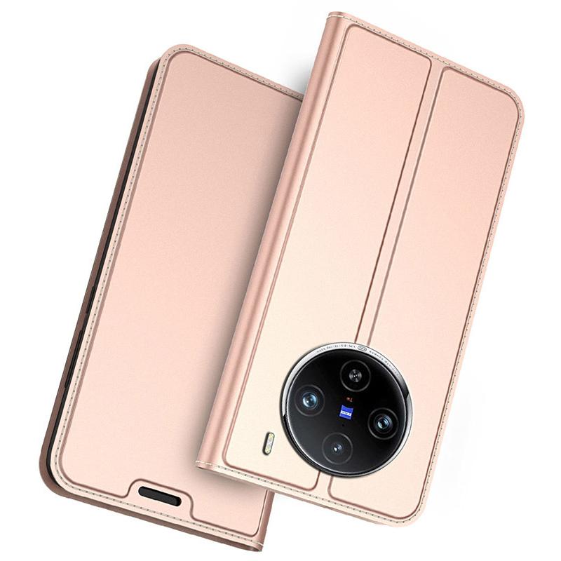 

For vivo X100s 5G Case Protective PU Leather Flip Phone Cover with Card Slots Rose Gold