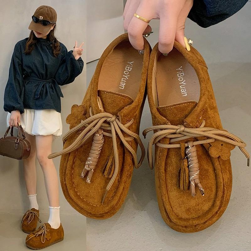 Fashion 2025 Early Autumn Doudou Shoes New Soft-soled Tassel Flat-soled Retro Lazy Slip-on Women's Singles