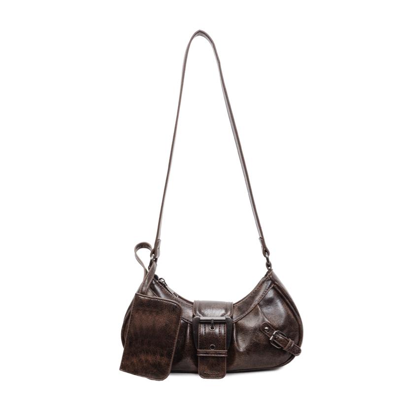 

2026 New Classic Style PU Half Moon Shoulder Bags Solid Zipper Stylish Design Popularity Hot Trendy Crossbody Bags for Women кавовий