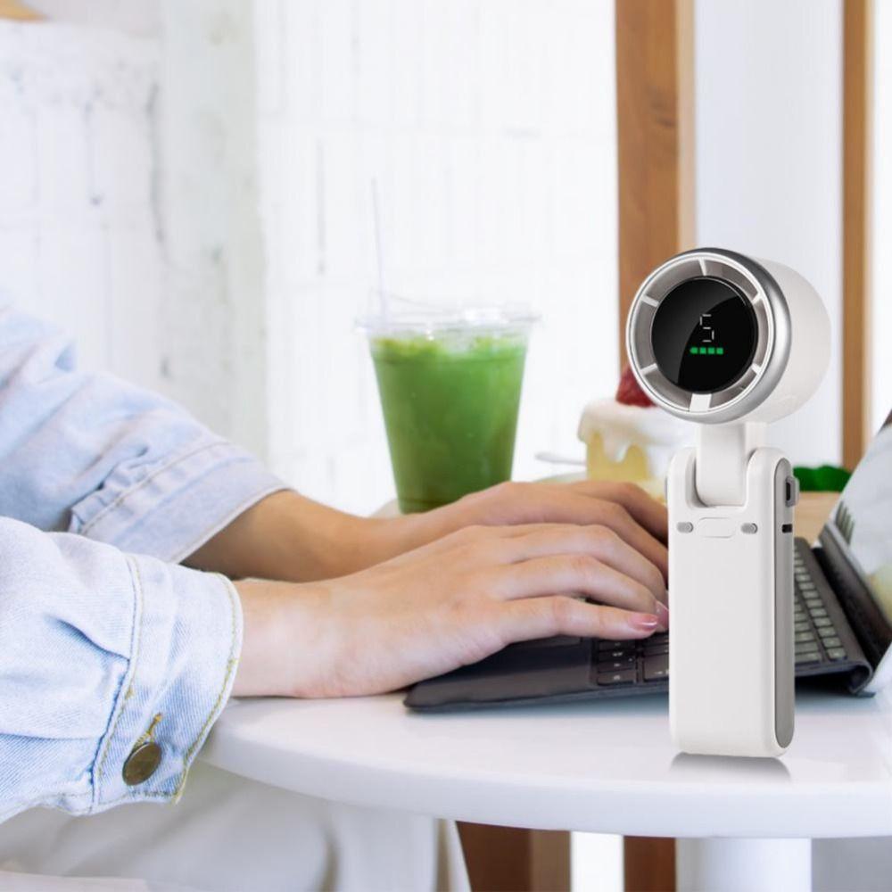 With Digital Display Handheld Fan 180 Degree Folding Small Electric Fan Powerful Turbo Fan  Summer