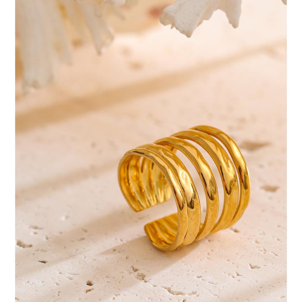 Yhpup Size 7.5 Stainless Steel Layered Wide Open Ring 18K Gold Color PVD Plated Geometric Charm Finger Fashion Jewelry Wholesale