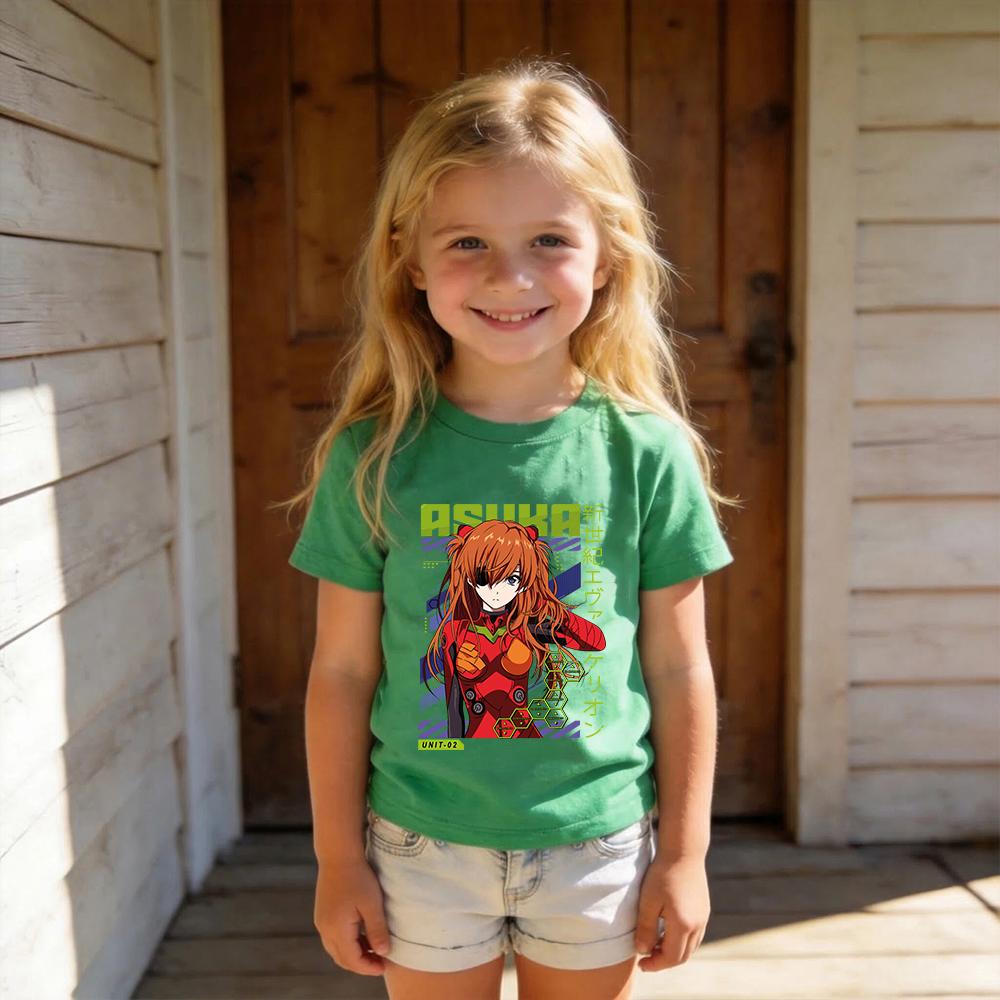 Evangelion Asuka Anime Print Cotton T Shirt for Boys Girls Kids Summer Casual Short Sleeve Top Unisex Clothing